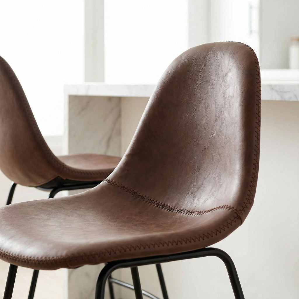Gavin 24" Contoured Back Counterstool in faux Brown Leather (Set of 2)