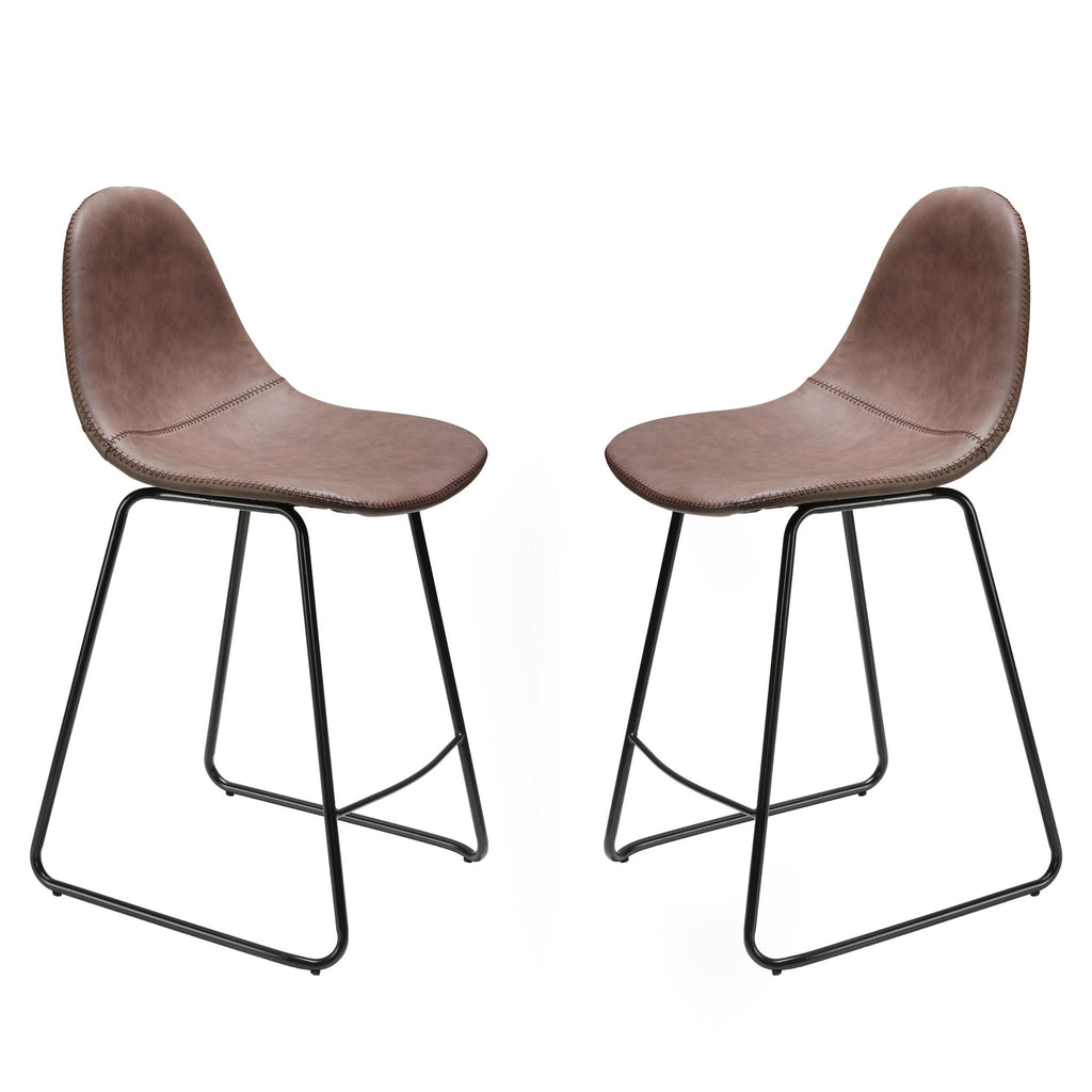 Gavin 24" Contoured Back Counterstool in faux Brown Leather (Set of 2)