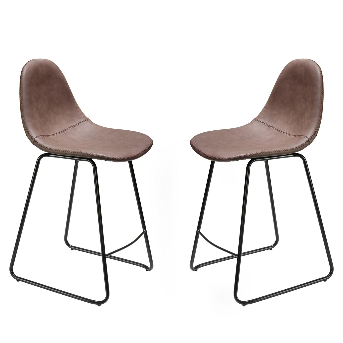 Gavin 24" Contoured Back Counterstool in faux Brown Leather (Set of 2)
