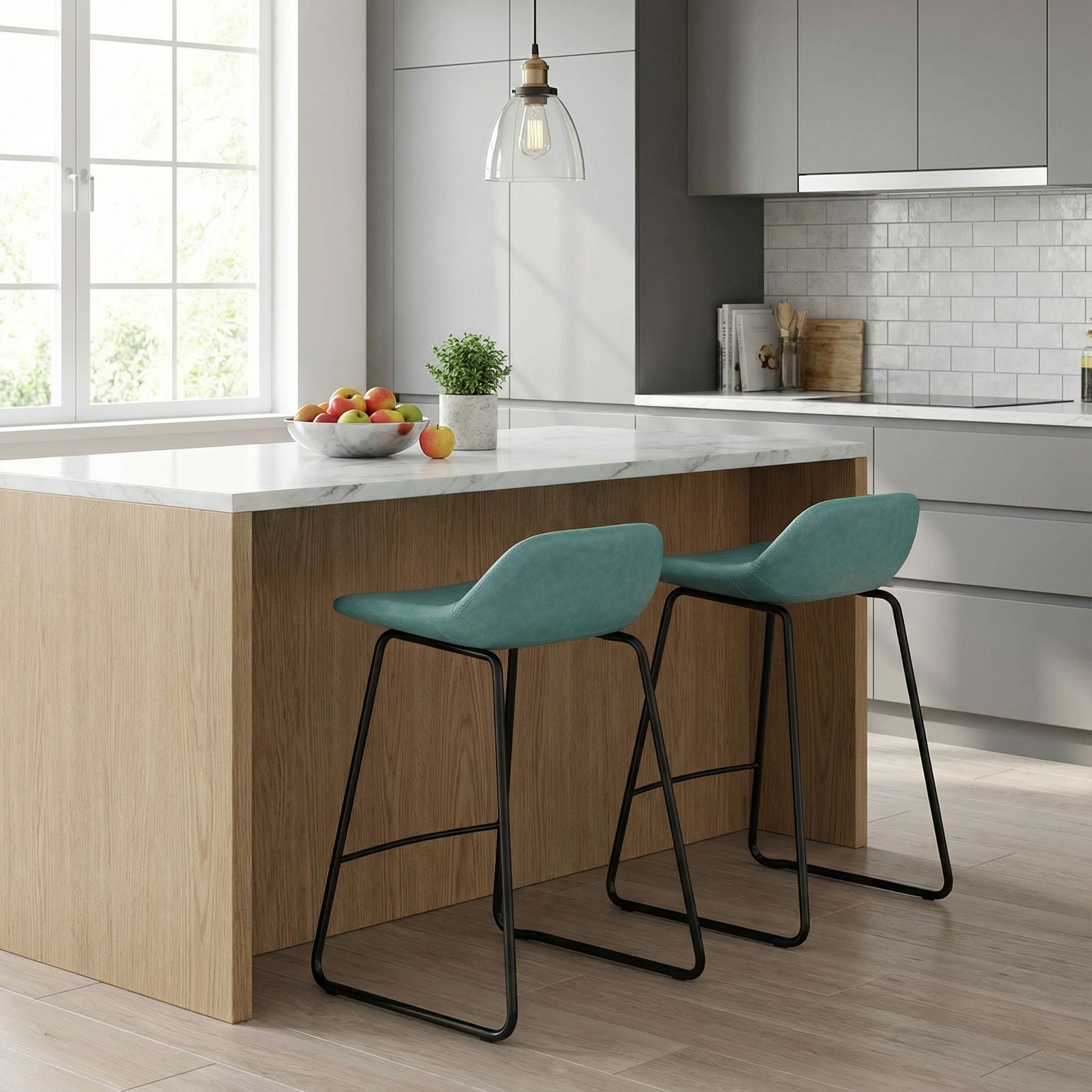 Ava Counterstools in Aqua Blue Faux Leather (Set of 2)