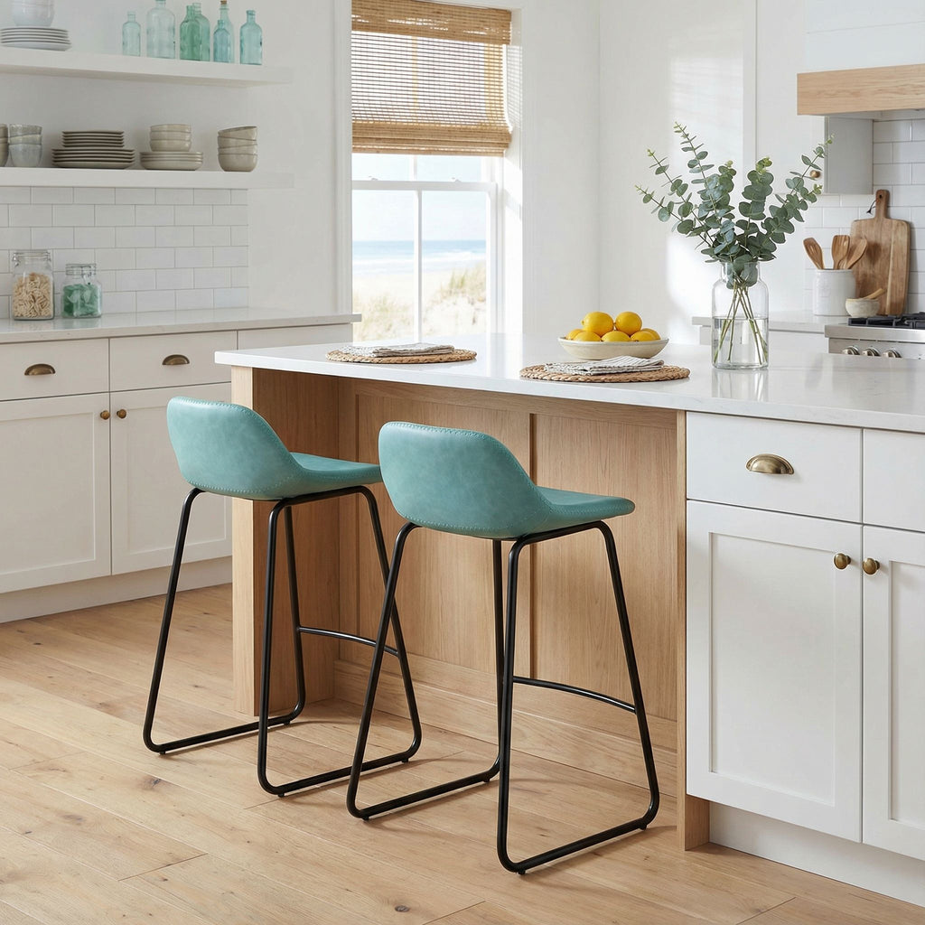 Ava Counterstools in Aqua Blue Faux Leather (Set of 2)