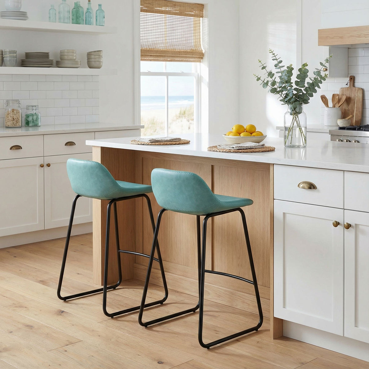 Ava Counterstools in Aqua Blue Faux Leather (Set of 2)