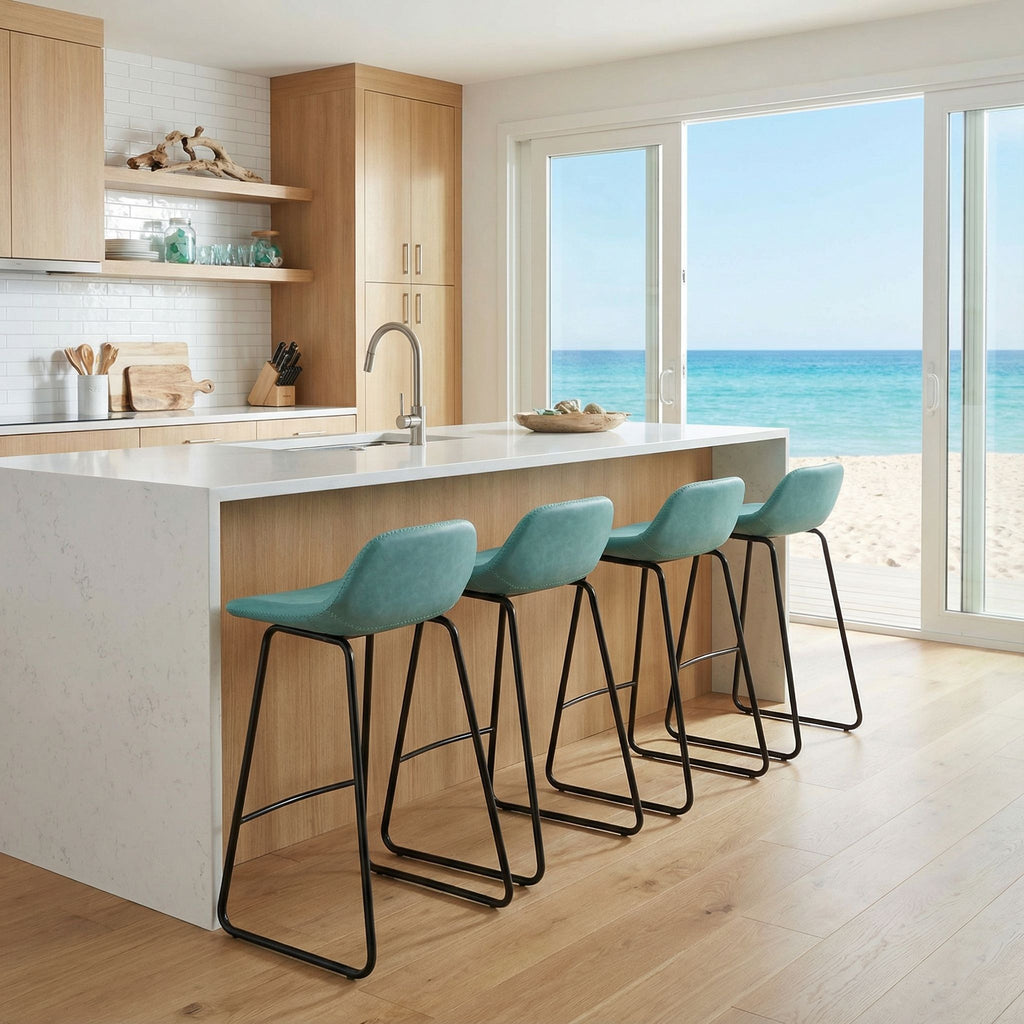 Ava Counterstools in Aqua Blue Faux Leather (Set of 2)