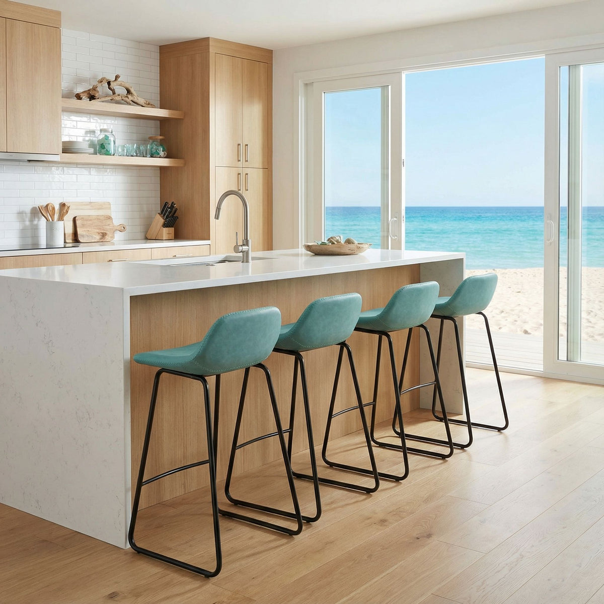 Ava Counterstools in Aqua Blue Faux Leather (Set of 2)