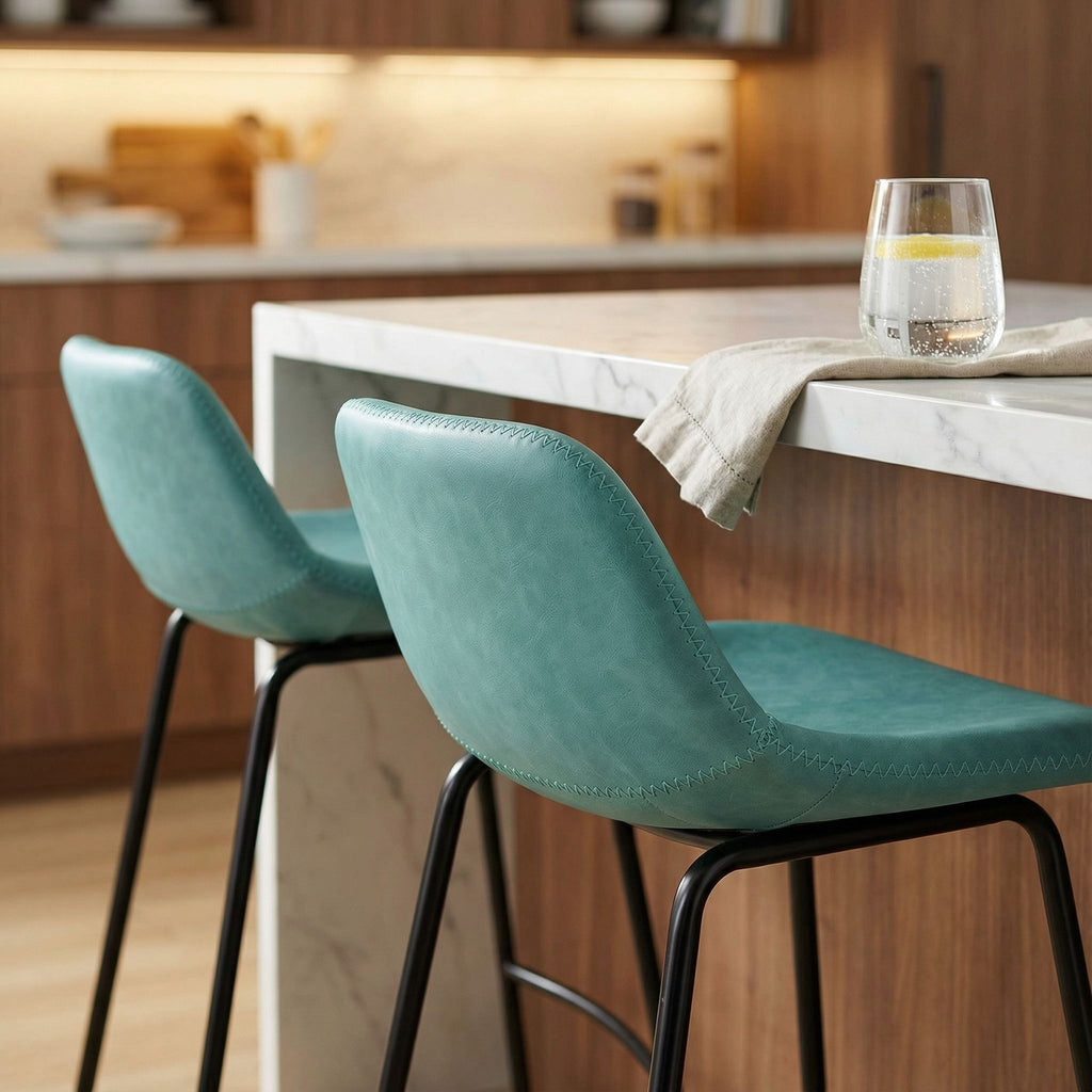 Ava Counterstools in Aqua Blue Faux Leather (Set of 2)