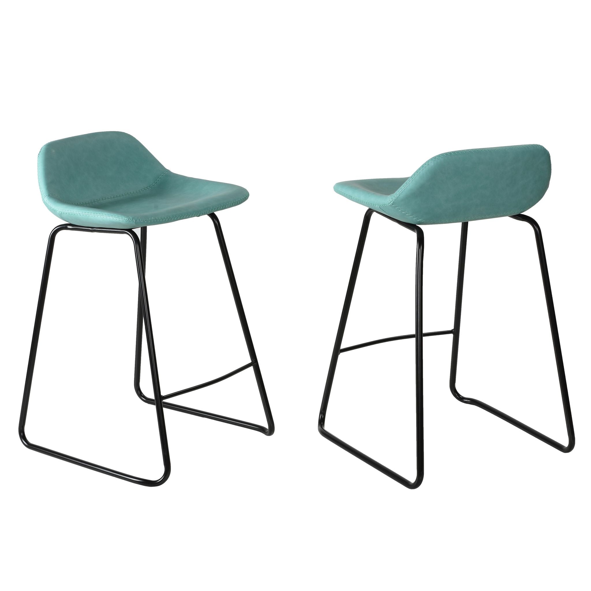 Ava Counterstools in Aqua Blue Faux Leather (Set of 2)