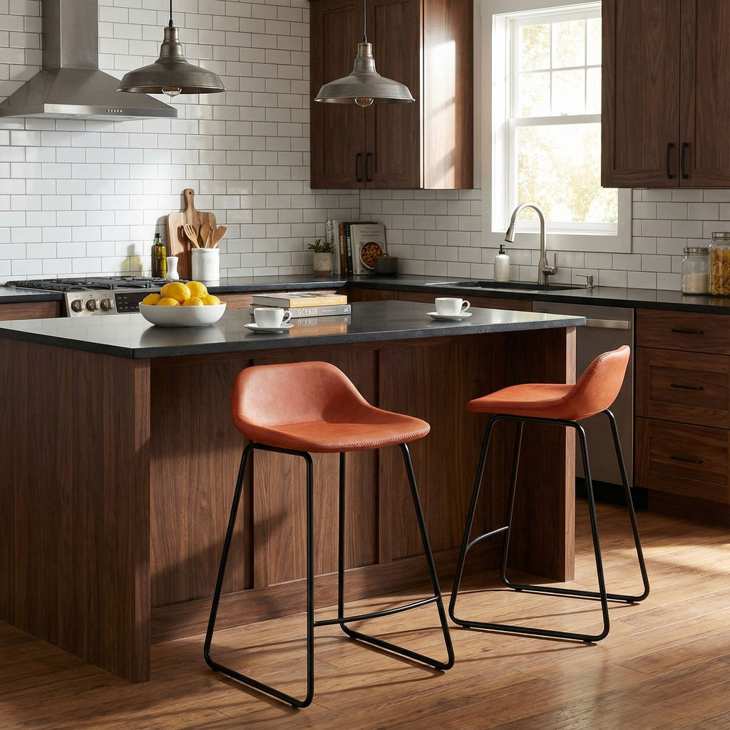 Ava Counterstools in Terracotta Faux Leather (Set of 2)