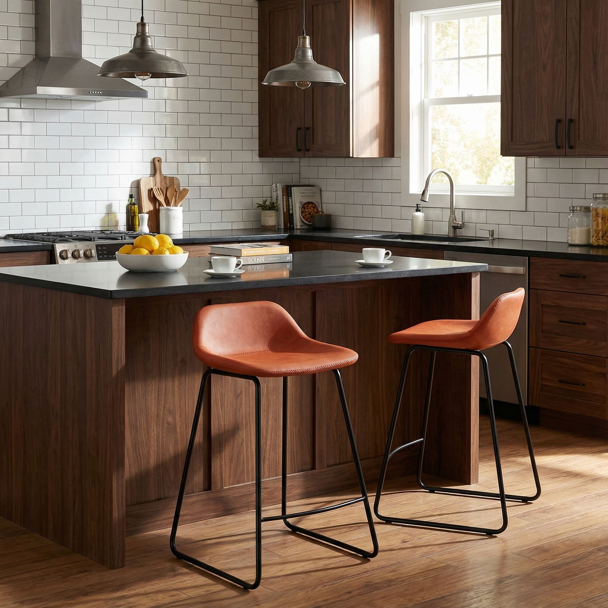 Ava Counterstools in Terracotta Faux Leather (Set of 2)