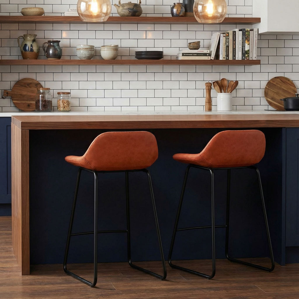 Ava Counterstools in Terracotta Faux Leather (Set of 2)