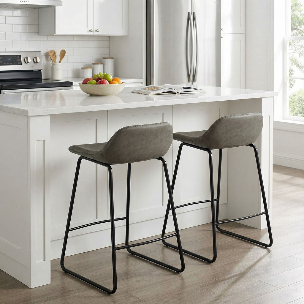 Ava Counterstools in Grey Faux Leather (Set of 2)