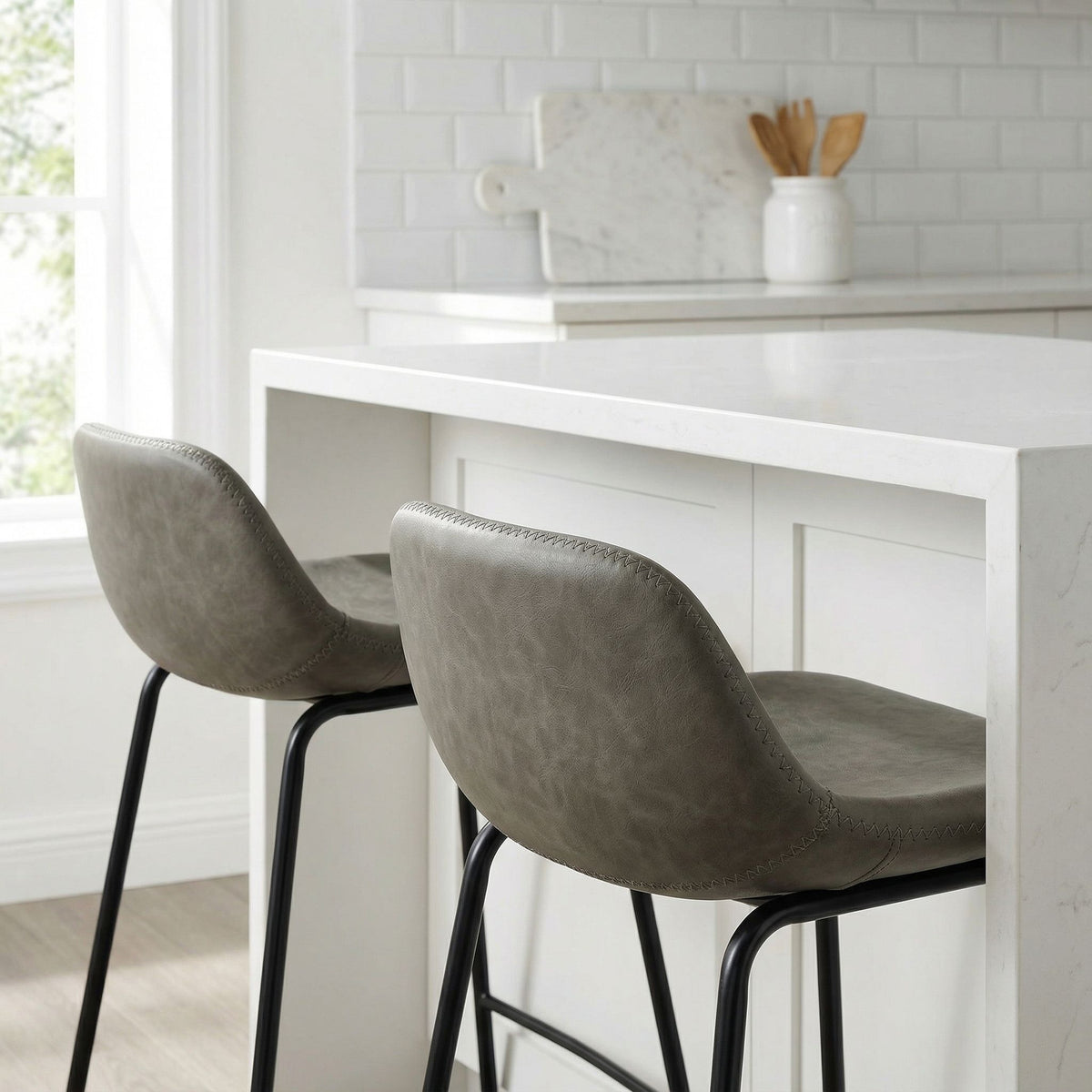 Ava Counterstools in Grey Faux Leather (Set of 2)