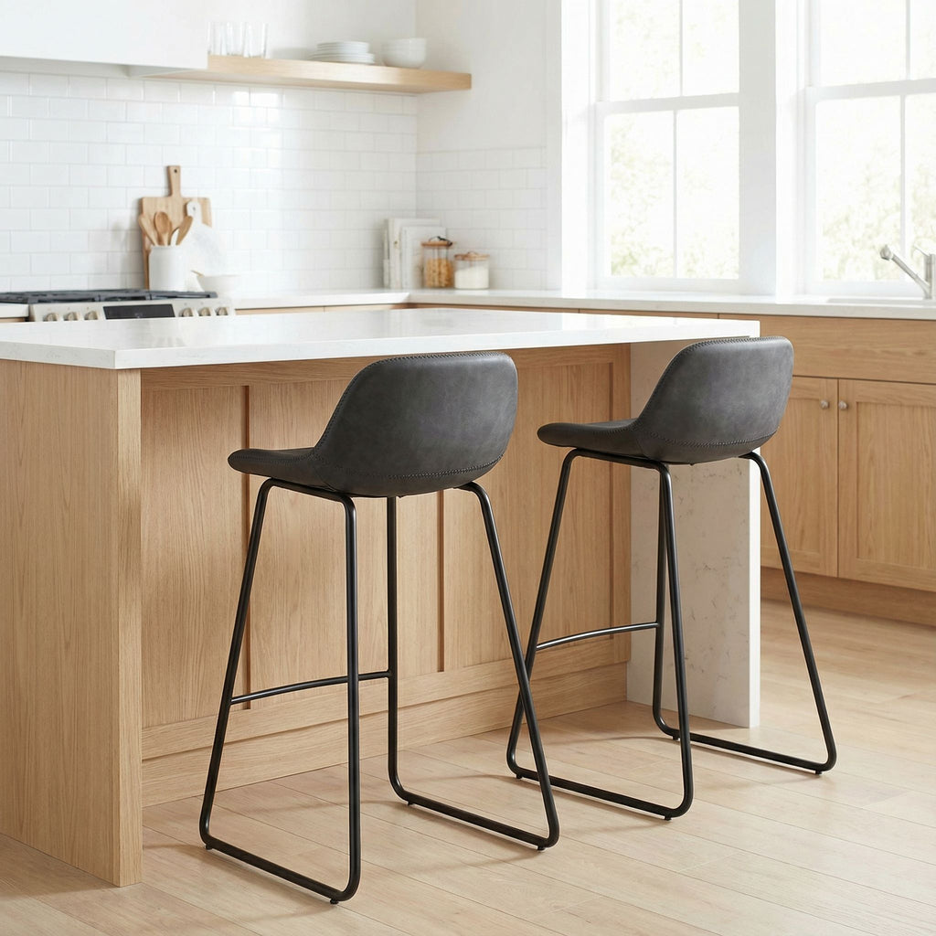 Ava Counterstools in Charcoal Black Faux Leather (Set of 2)