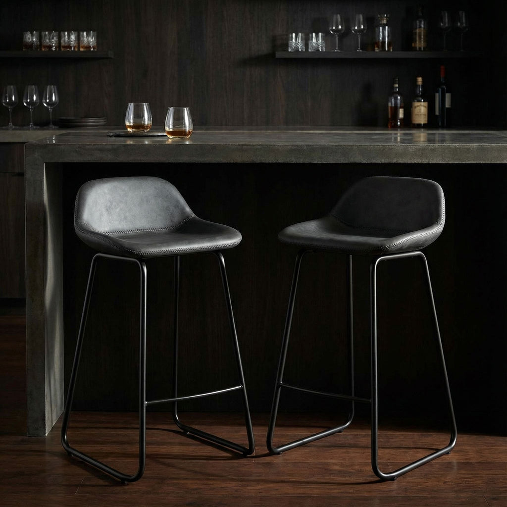 Ava Counterstools in Charcoal Black Faux Leather (Set of 2)