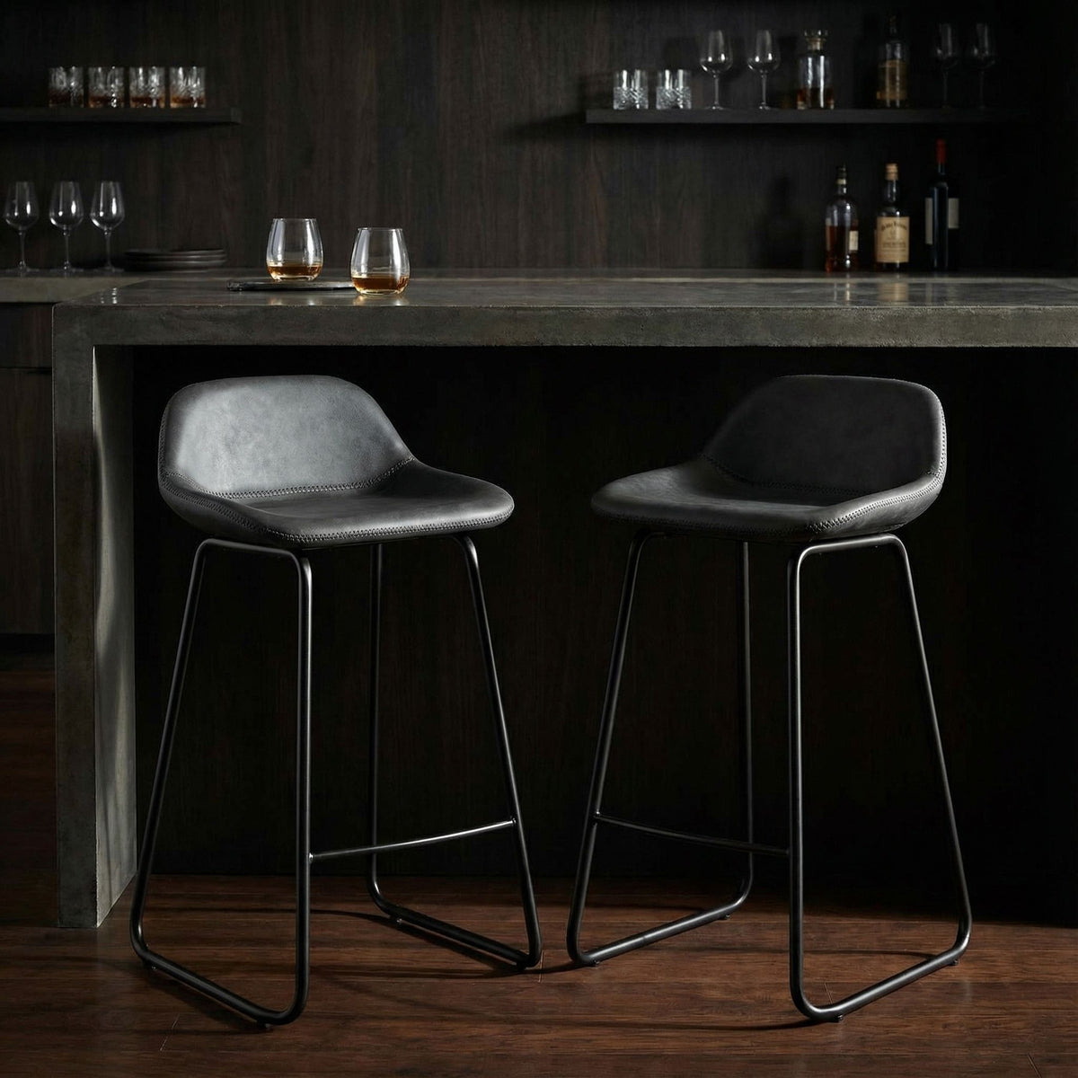 Ava Counterstools in Charcoal Black Faux Leather (Set of 2)