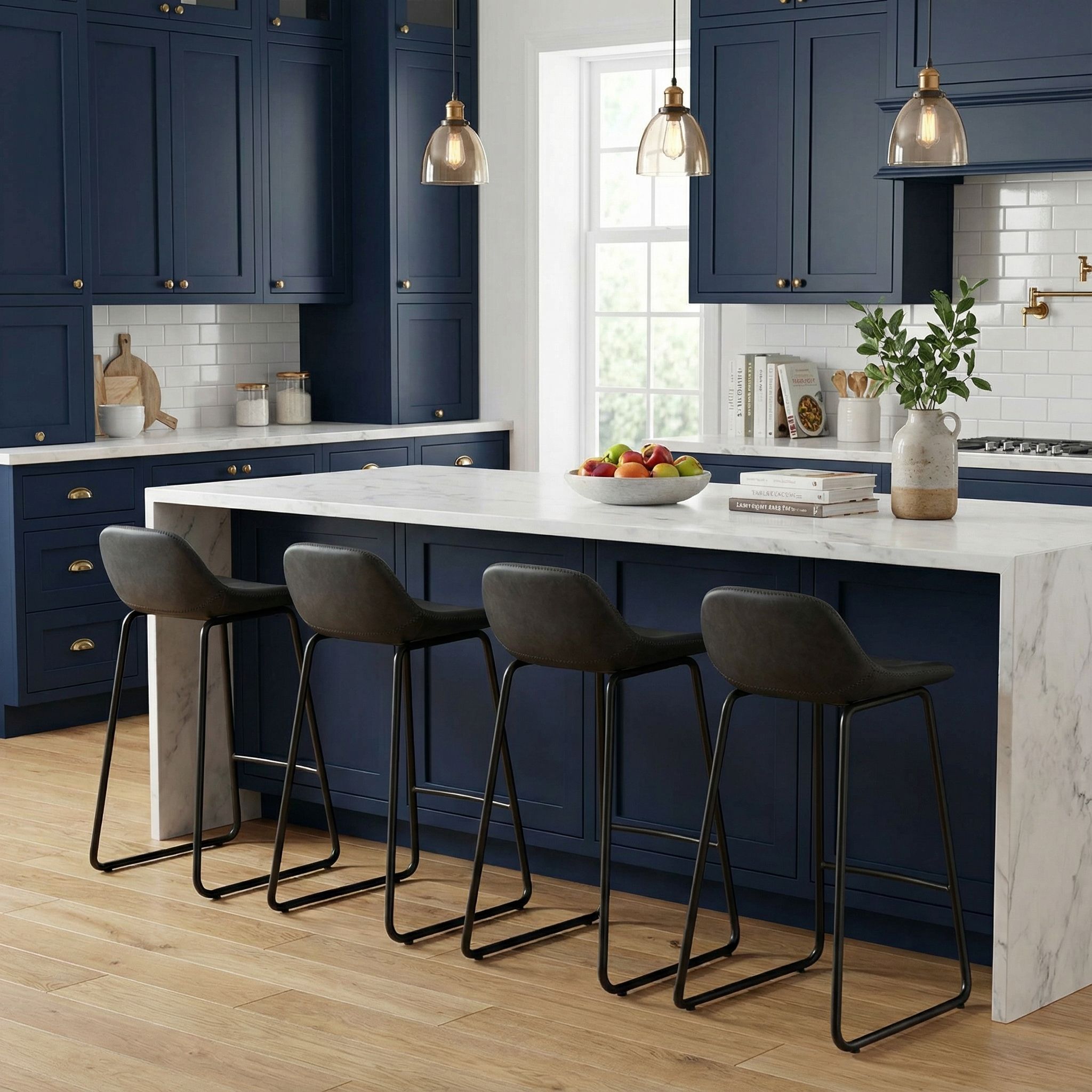 Ava Counterstools in Charcoal Black Faux Leather (Set of 2)