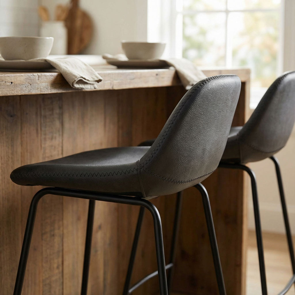 Ava Counterstools in Charcoal Black Faux Leather (Set of 2)