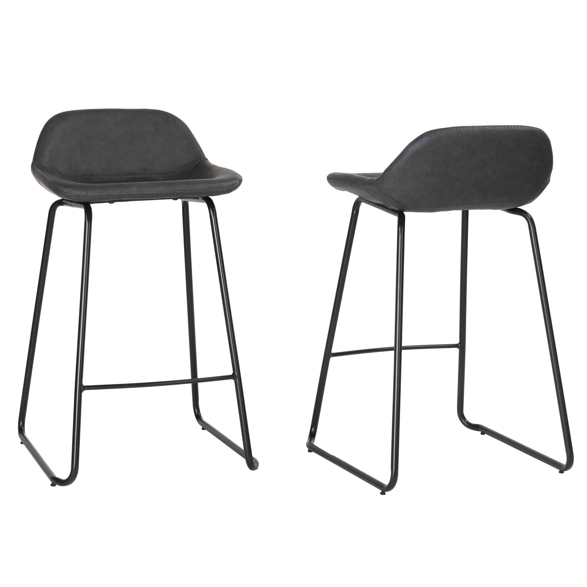 Ava Counterstools in Charcoal Black Faux Leather (Set of 2)