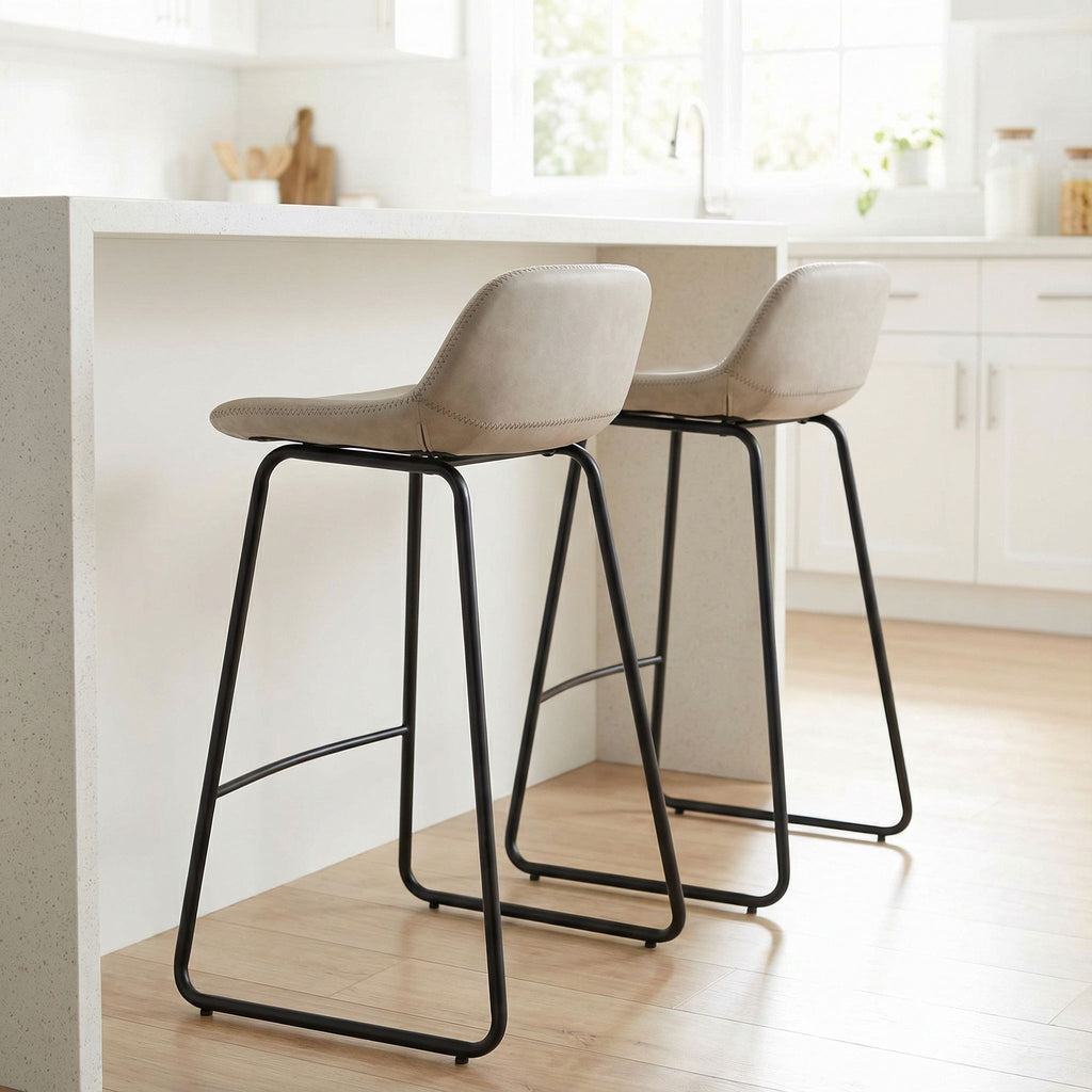 Ava Counterstools in Stone Gray Faux Leather (Set of 2)