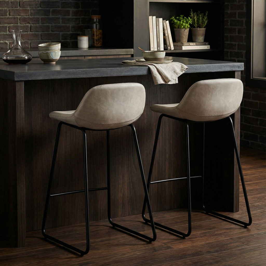Ava Counterstools in Stone Gray Faux Leather (Set of 2)