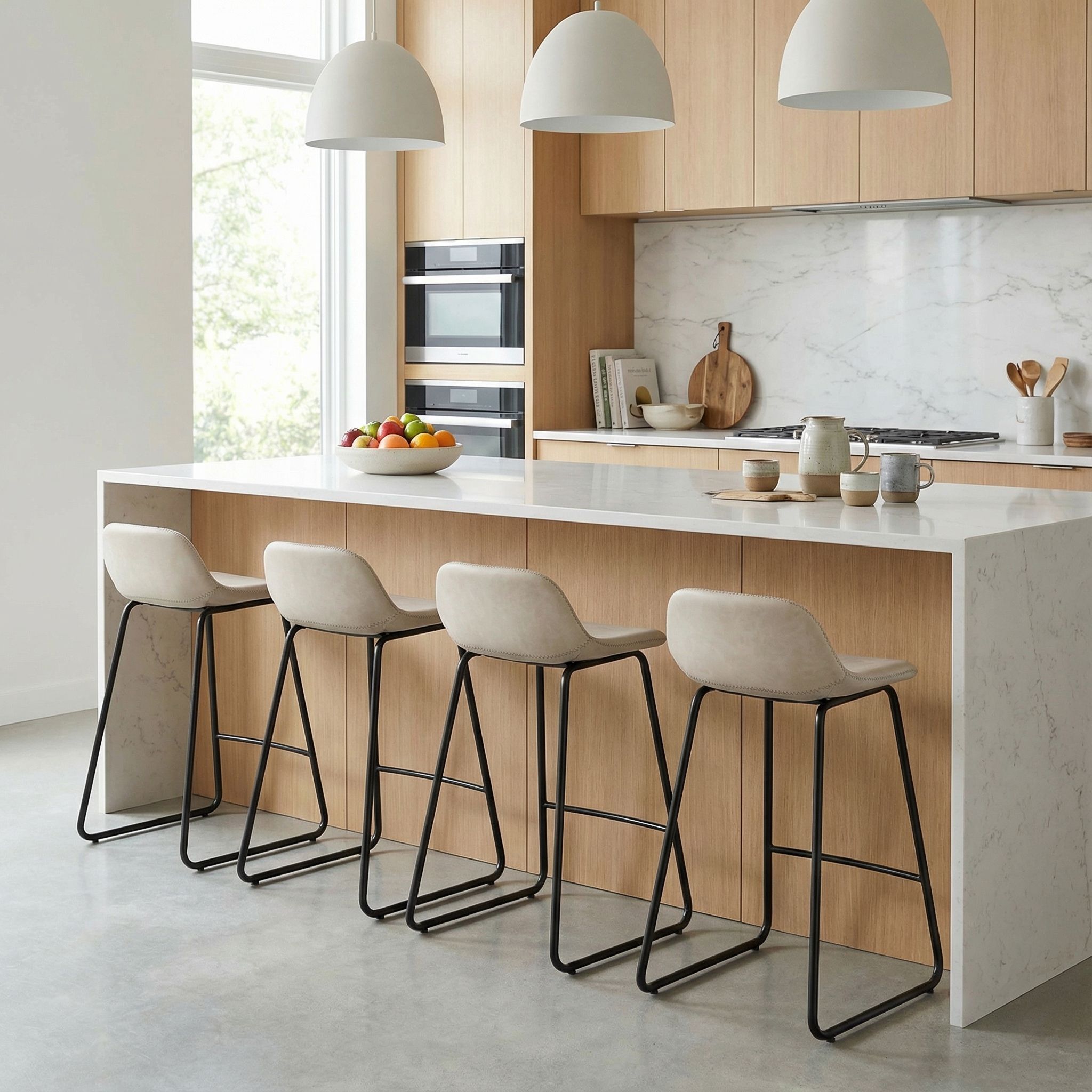 Ava Counterstools in Stone Gray Faux Leather (Set of 2)
