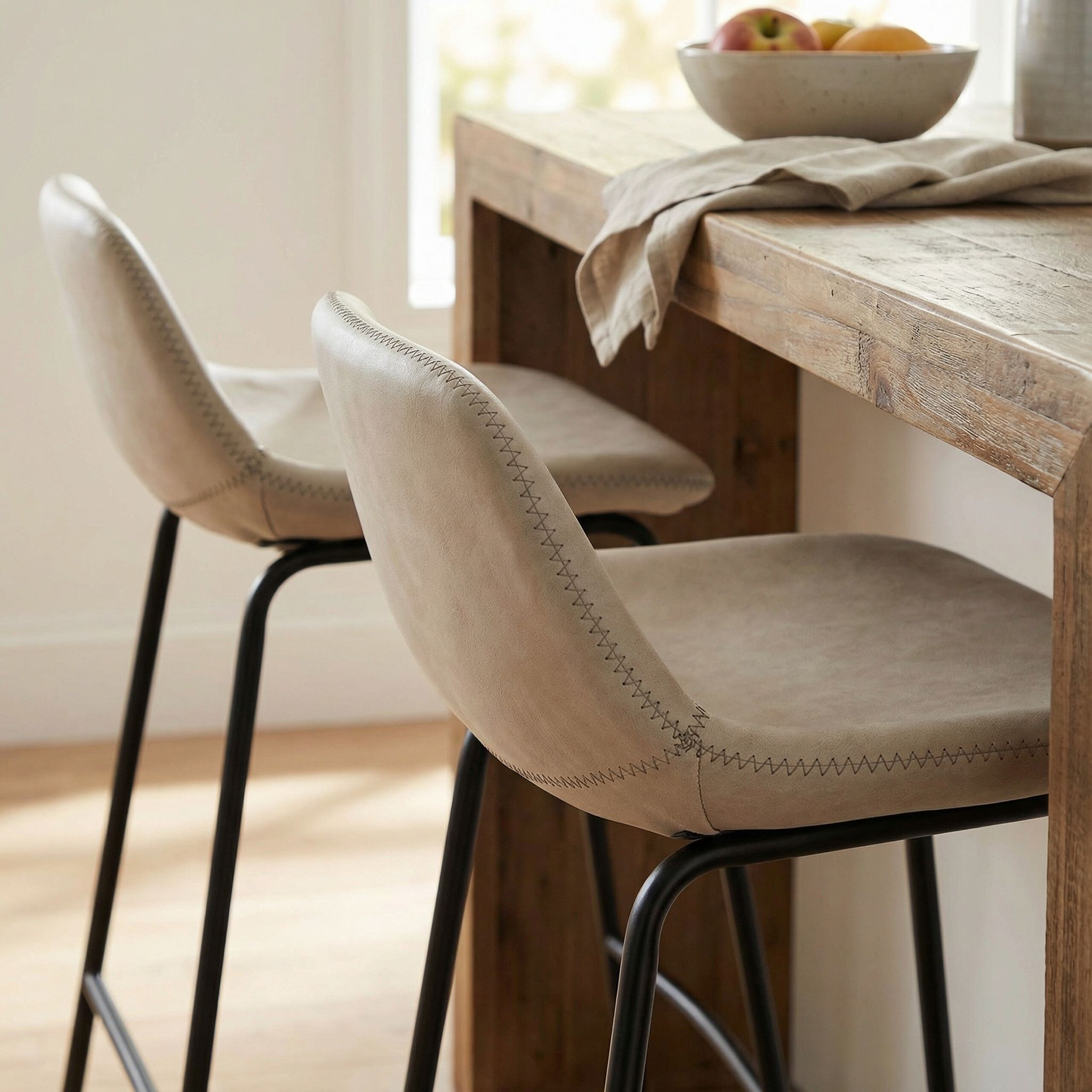 Ava Counterstools in Stone Gray Faux Leather (Set of 2)