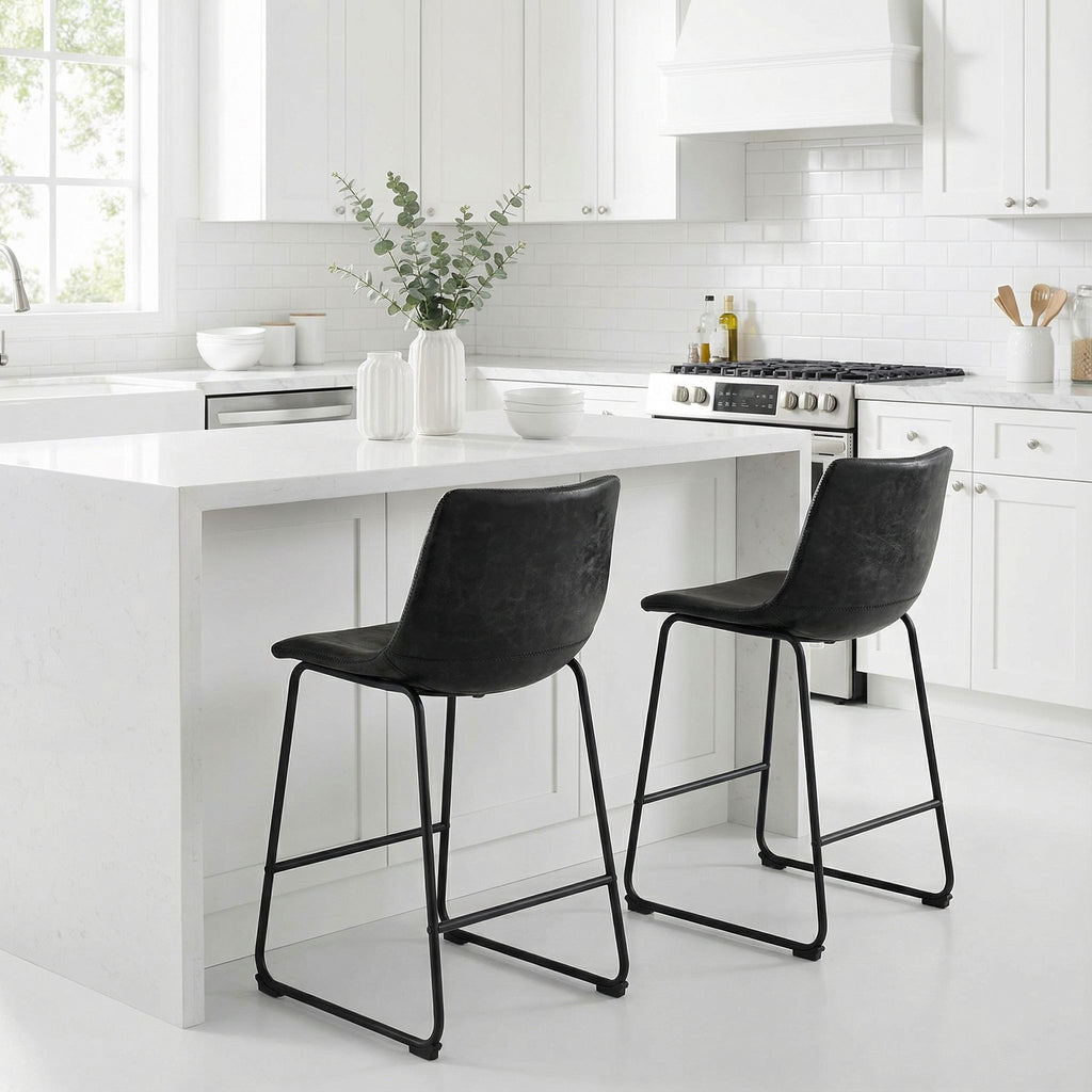 Safi Counterstools in Distressed Black Faux Leather (Set of 2) 24"Seat