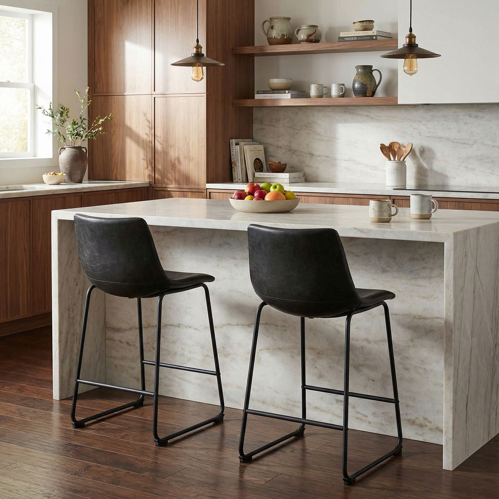 Safi Counterstools in Distressed Black Faux Leather (Set of 2) 24"Seat