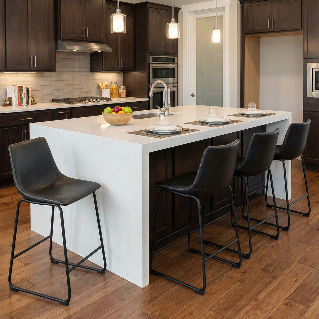 Safi Counterstools in Distressed Black Faux Leather (Set of 2) 24"Seat