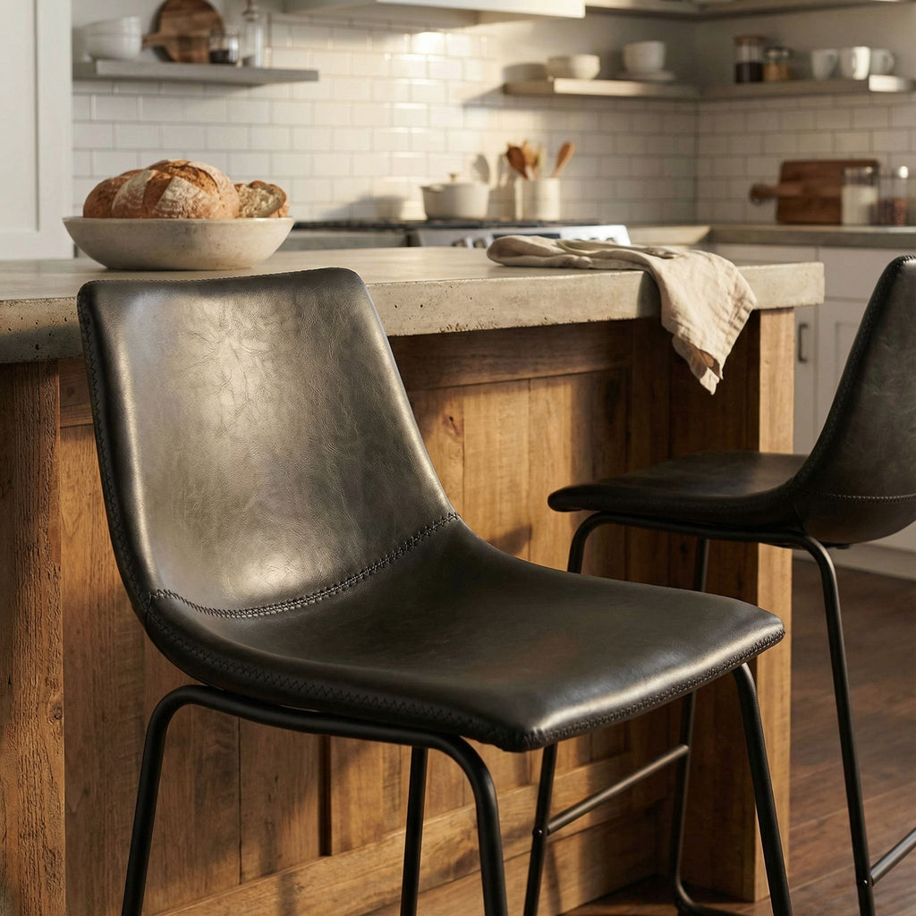Safi Counterstools in Distressed Black Faux Leather (Set of 2) 24"Seat