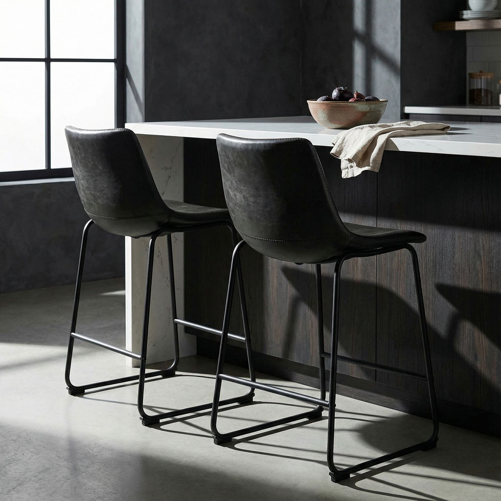 Safi Counterstools in Distressed Black Faux Leather (Set of 2) 24"Seat