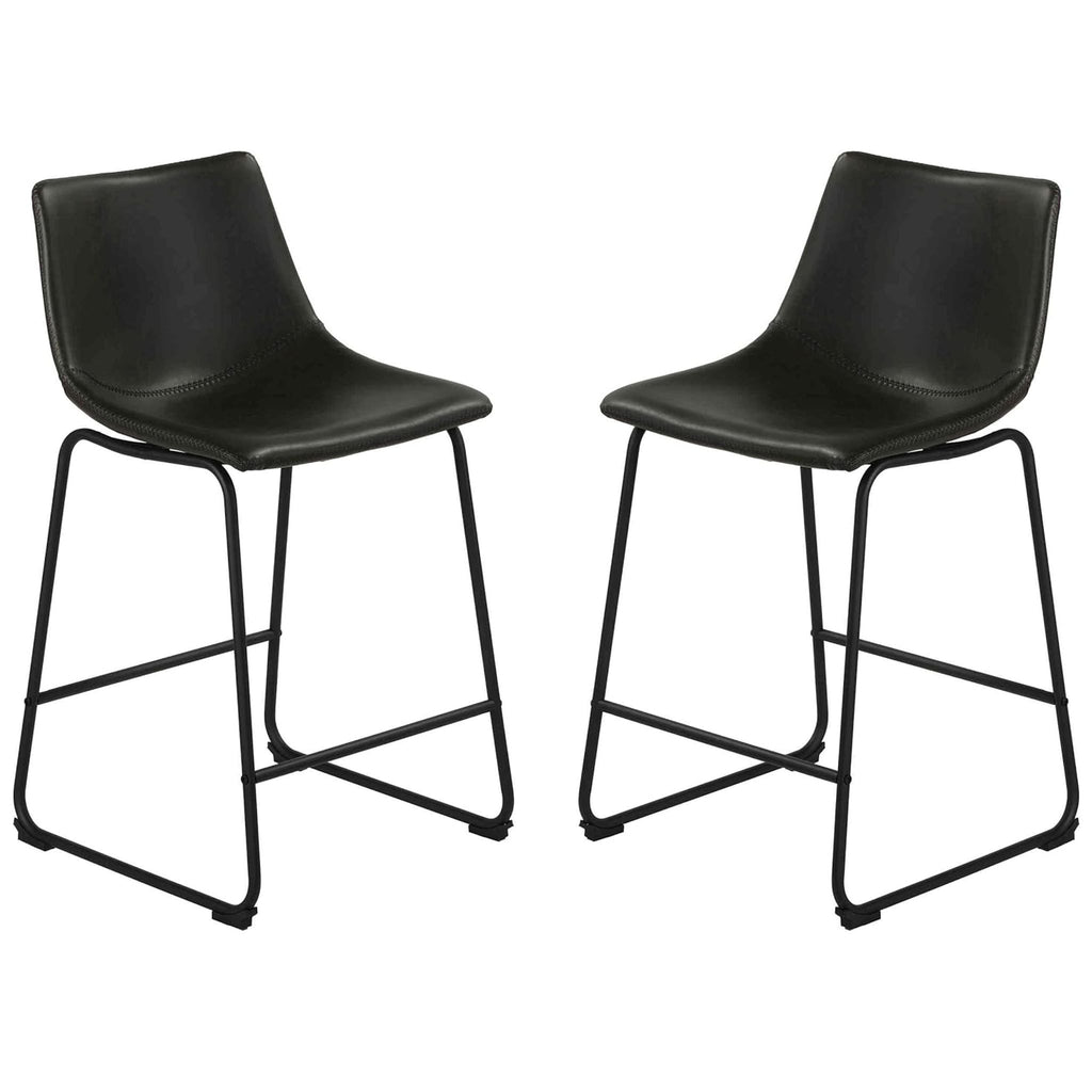 Safi Counterstools in Distressed Black Faux Leather (Set of 2) 24"Seat