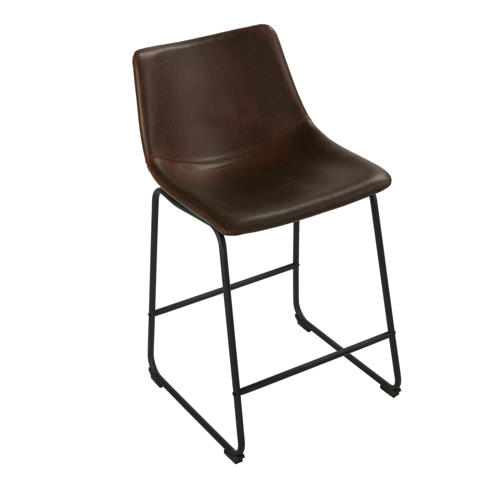 Safi Counterstools in Distressed Coffee Brown Faux Leather (Set of 2)
