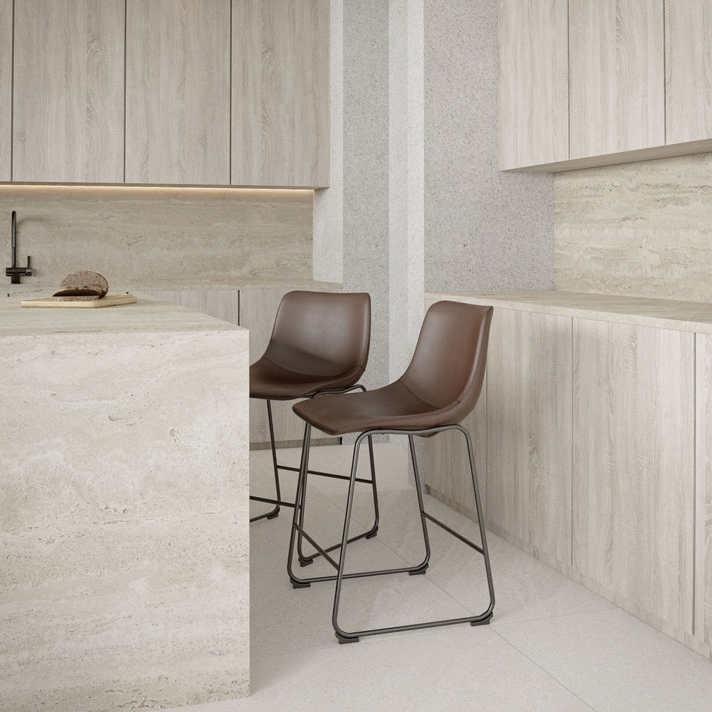 Safi Counterstools in Distressed Coffee Brown Faux Leather (Set of 2)