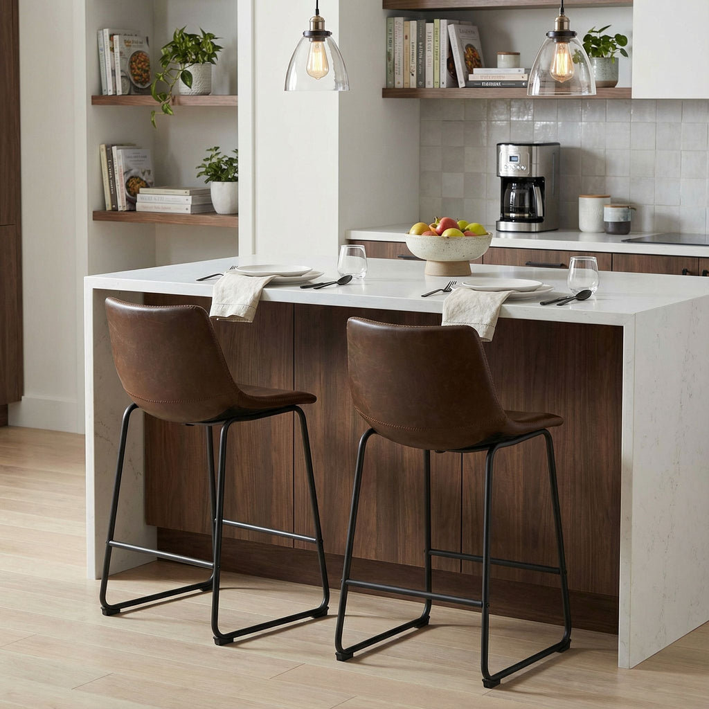 Safi Counterstools in Distressed Coffee Brown Faux Leather (Set of 2)