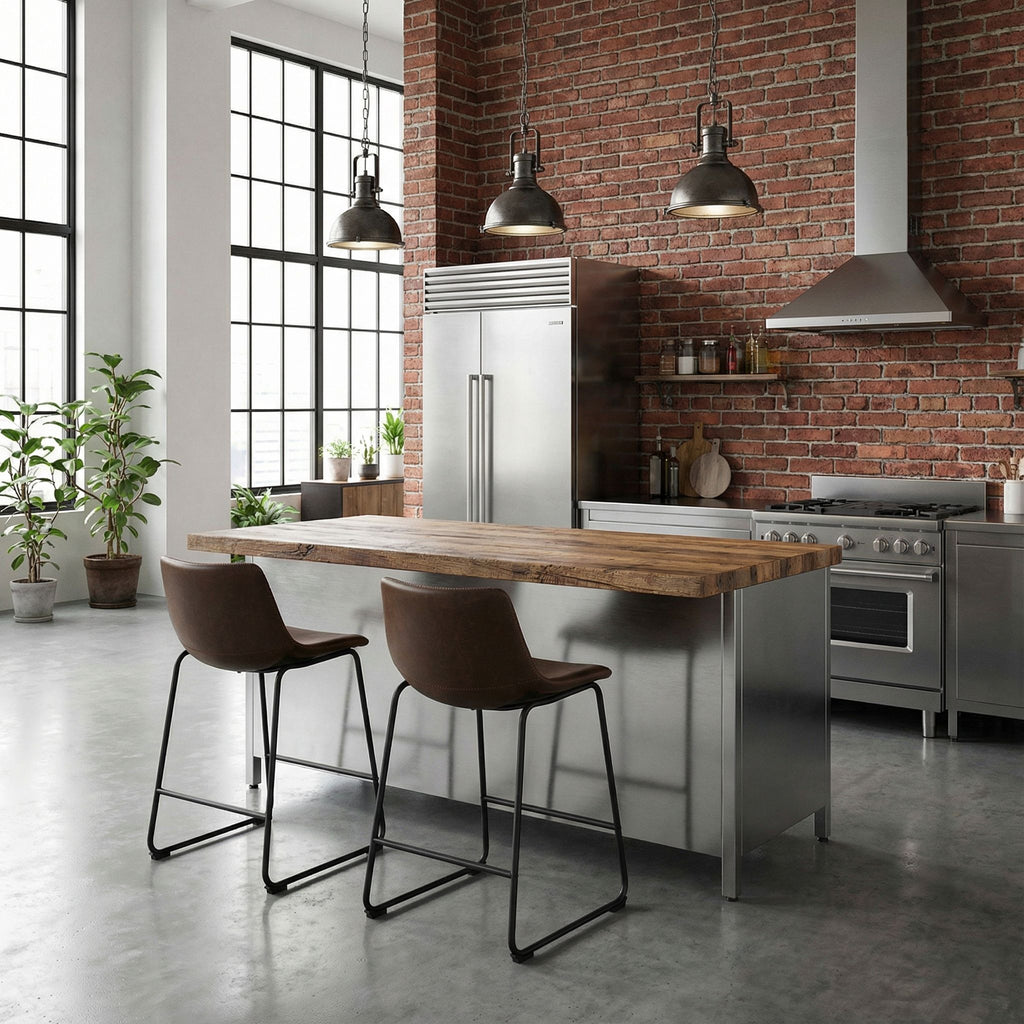 Safi Counterstools in Distressed Coffee Brown Faux Leather (Set of 2)