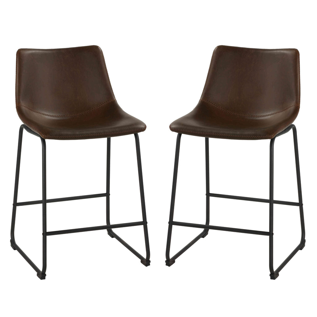 Safi Counterstools in Distressed Coffee Brown Faux Leather (Set of 2)