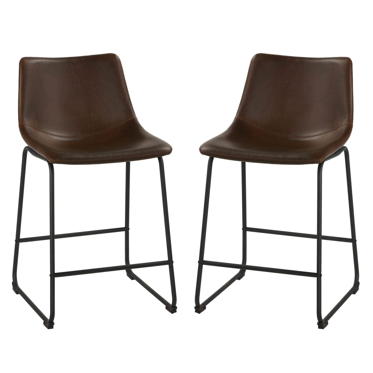 Safi Counterstools in Distressed Coffee Brown Faux Leather (Set of 2)
