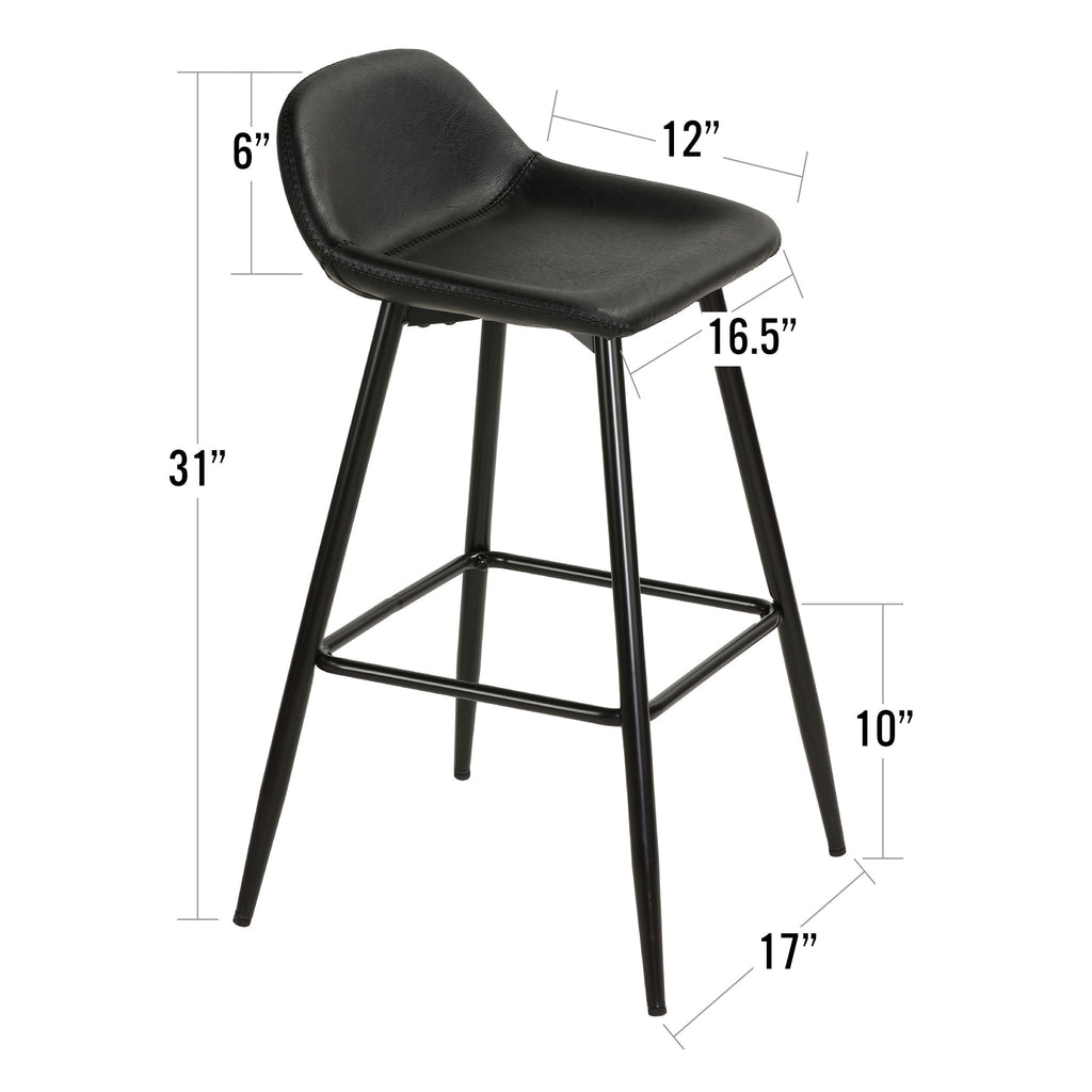 Rain Counterstools in Charcoal Black Faux Leather, Black Base (Set of 2)