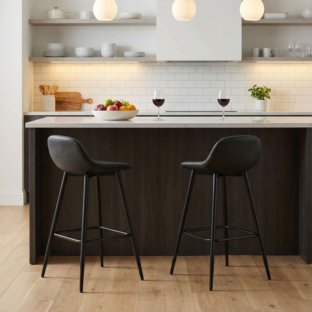 Rain Counterstools in Charcoal Black Faux Leather, Black Base (Set of 2)