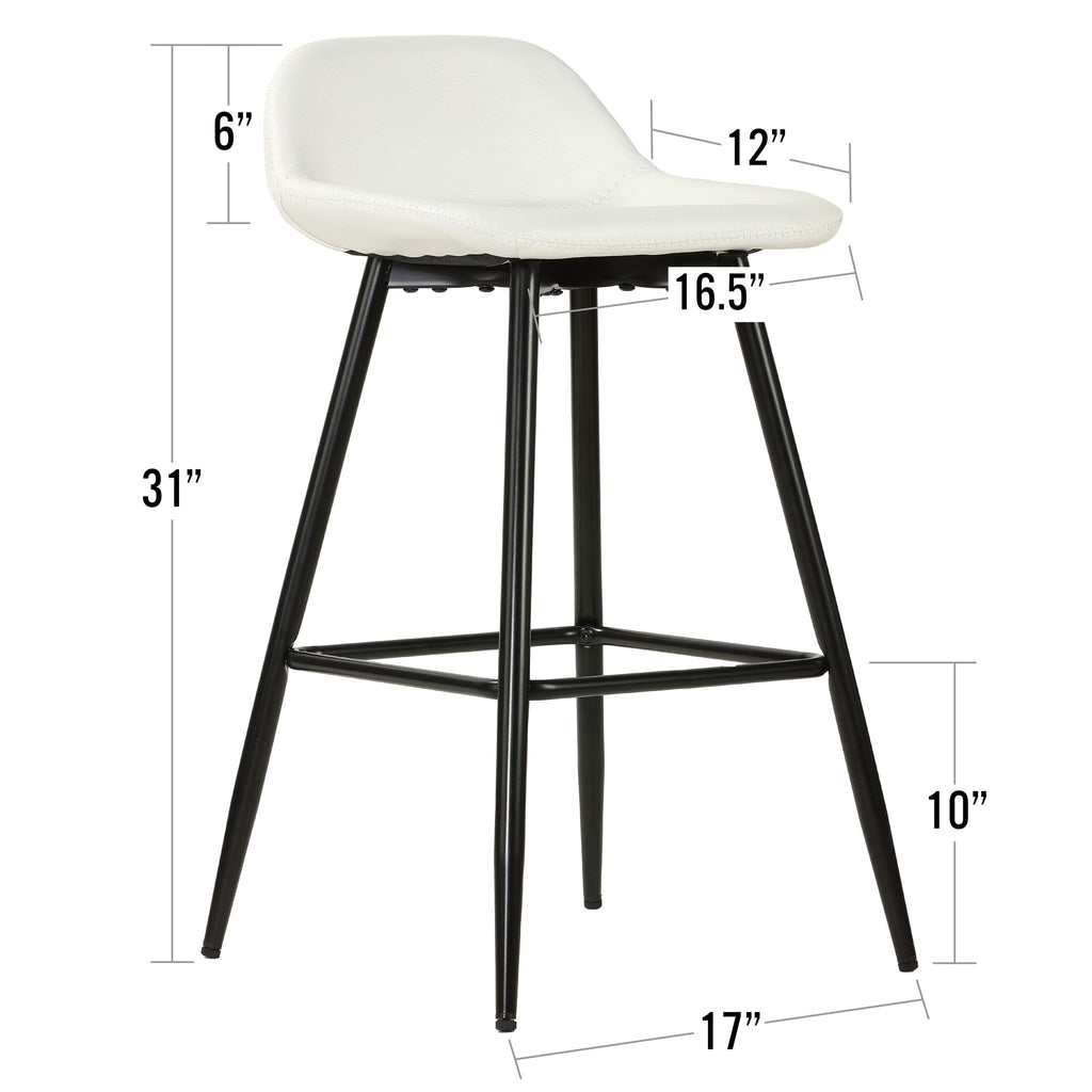 Rain Counterstools in White Faux Leather, Black Base (Set of 2)