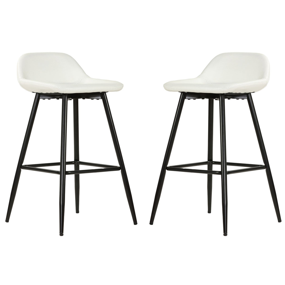 Rain Counterstools in White Faux Leather, Black Base (Set of 2)