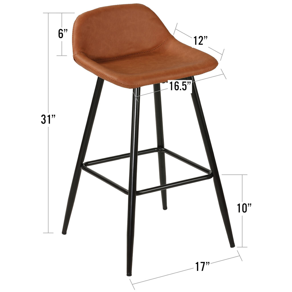 Rain Counterstools in Brown Faux Leather, Black Base (Set of 2)