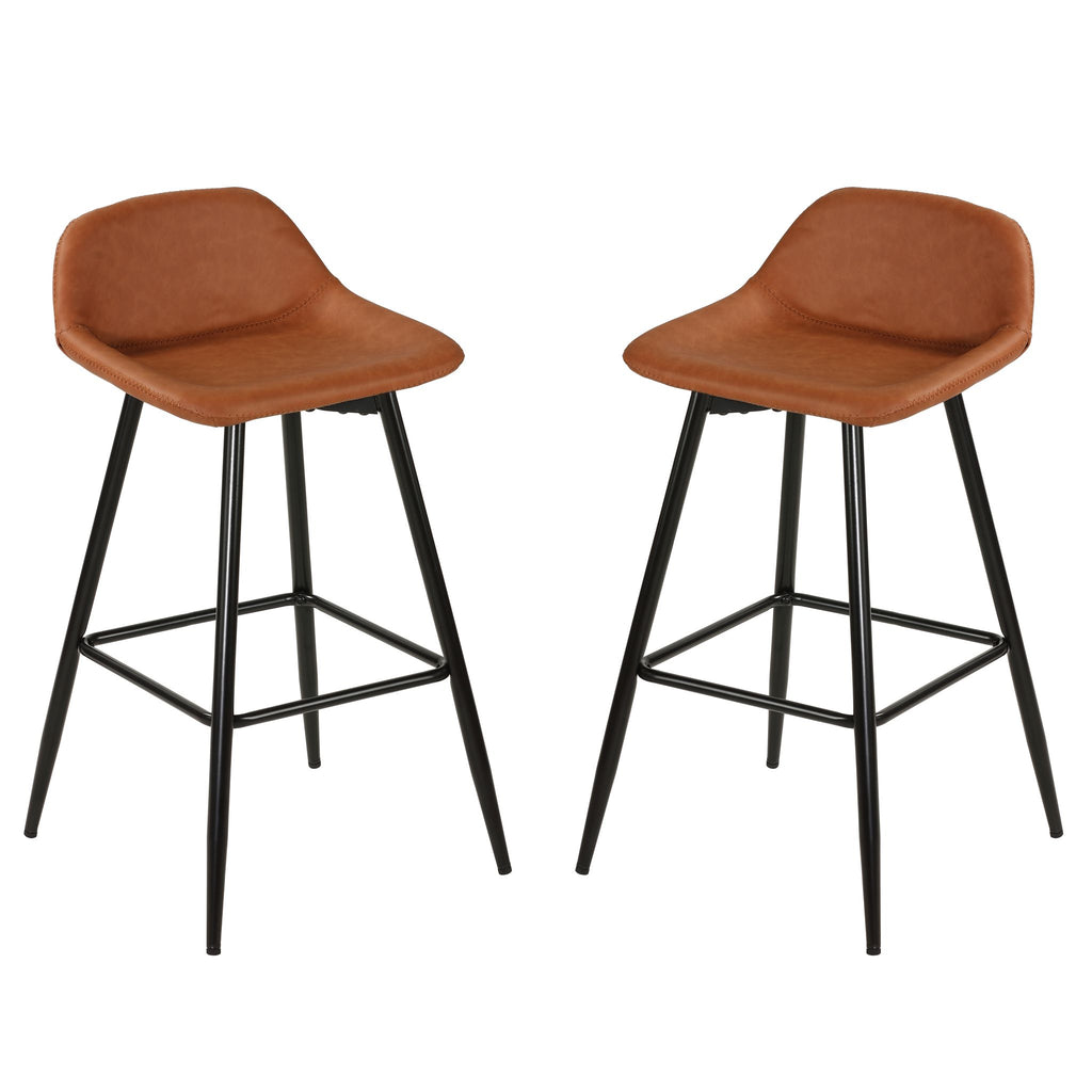 Rain Counterstools in Brown Faux Leather, Black Base (Set of 2)