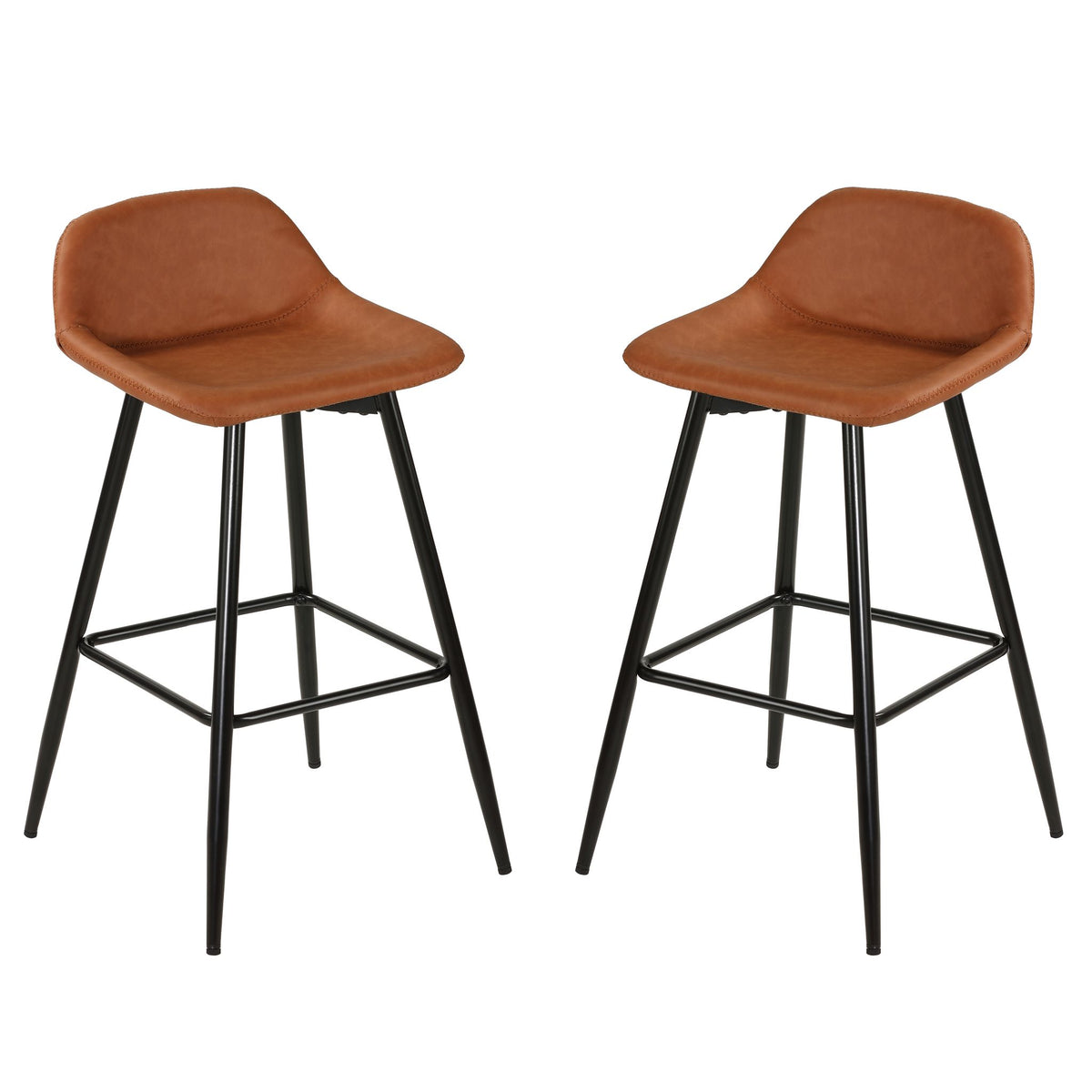 Rain Counterstools in Brown Faux Leather, Black Base (Set of 2)