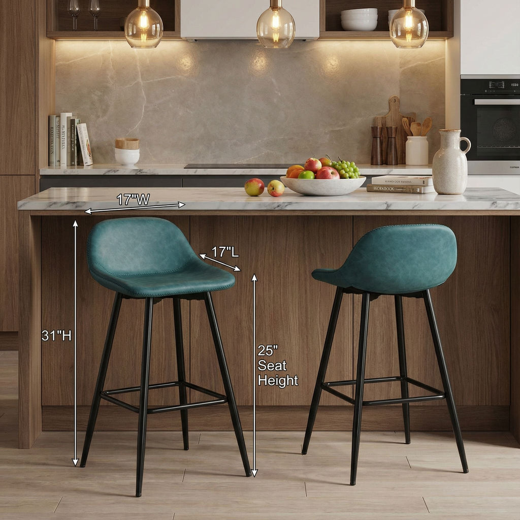 Rain Counterstools in Teal Faux Leather, Black Base (Set of 2)