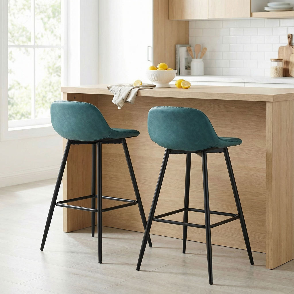 Rain Counterstools in Teal Faux Leather, Black Base (Set of 2)