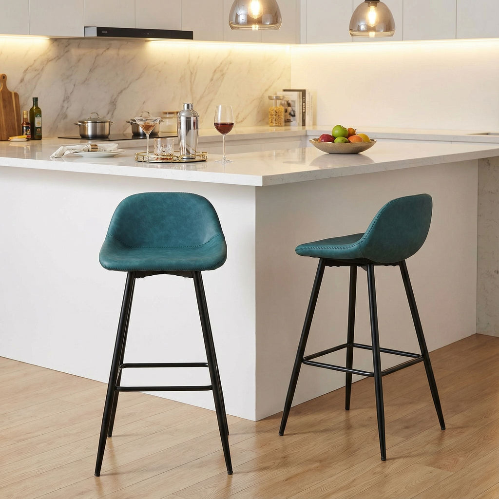 Rain Counterstools in Teal Faux Leather, Black Base (Set of 2)