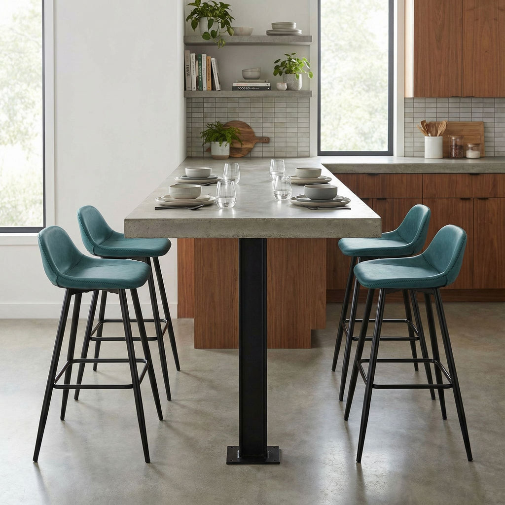 Rain Counterstools in Teal Faux Leather, Black Base (Set of 2)