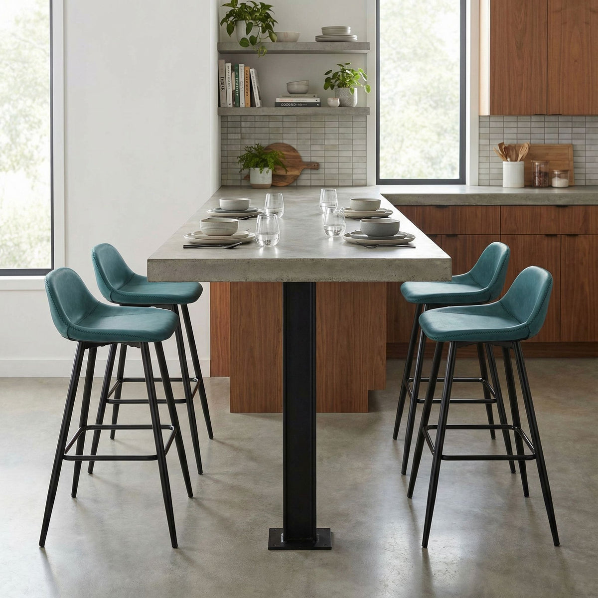 Rain Counterstools in Teal Faux Leather, Black Base (Set of 2)