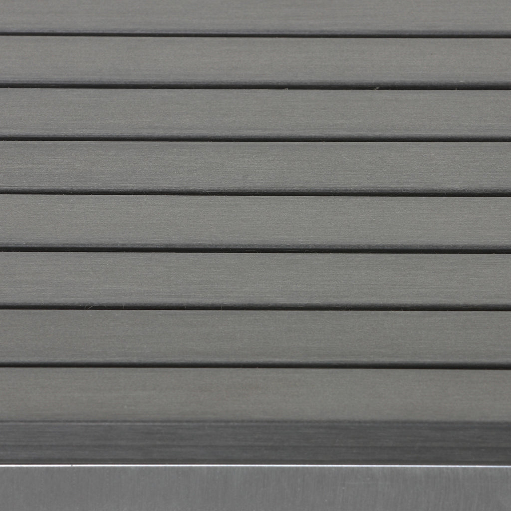 Haven Aluminum Outdoor Backless Counter Stool in Slate Grey Poly Resin in Brushed Aluminium, 14"x14"x24"